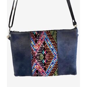 Leather Handmade Crossbody Bag Purse Woven Guatemala Mayan Textile